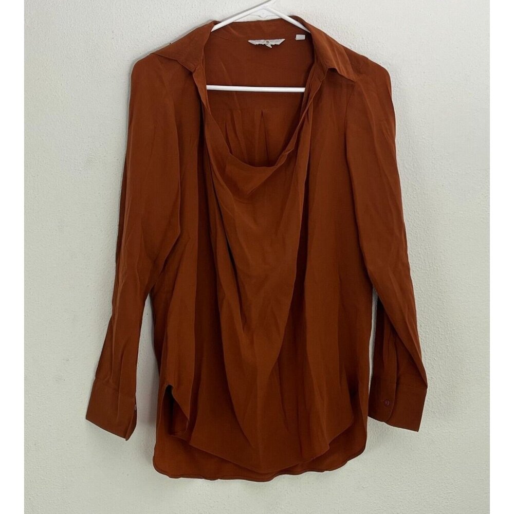 Robert Talbott Womens Size 4 Rust Orange Cowl Neck Long Sleeve Blouse Top Casual